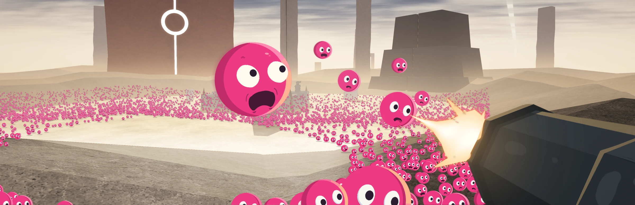 They Are Adorable key art with a pink horde attacking a cannon