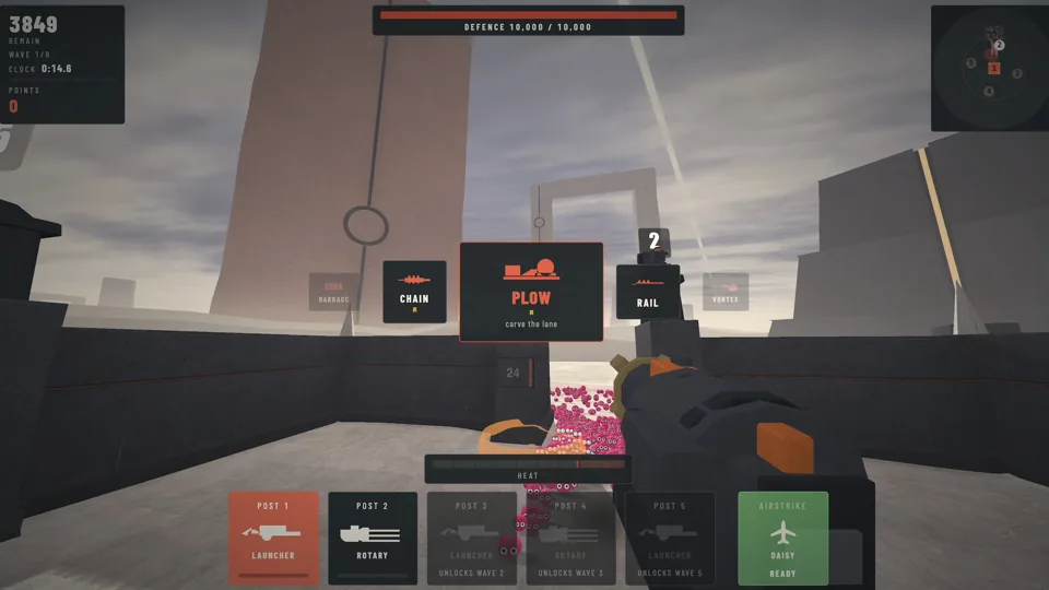 Weapon selection in front of a towering monument and approaching crowd